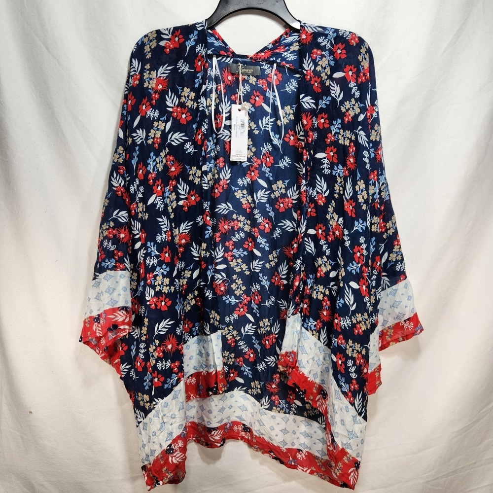 Natural Reflections Womens‎ Floral Kimono 100% Viscose One Size Red/White/Blue